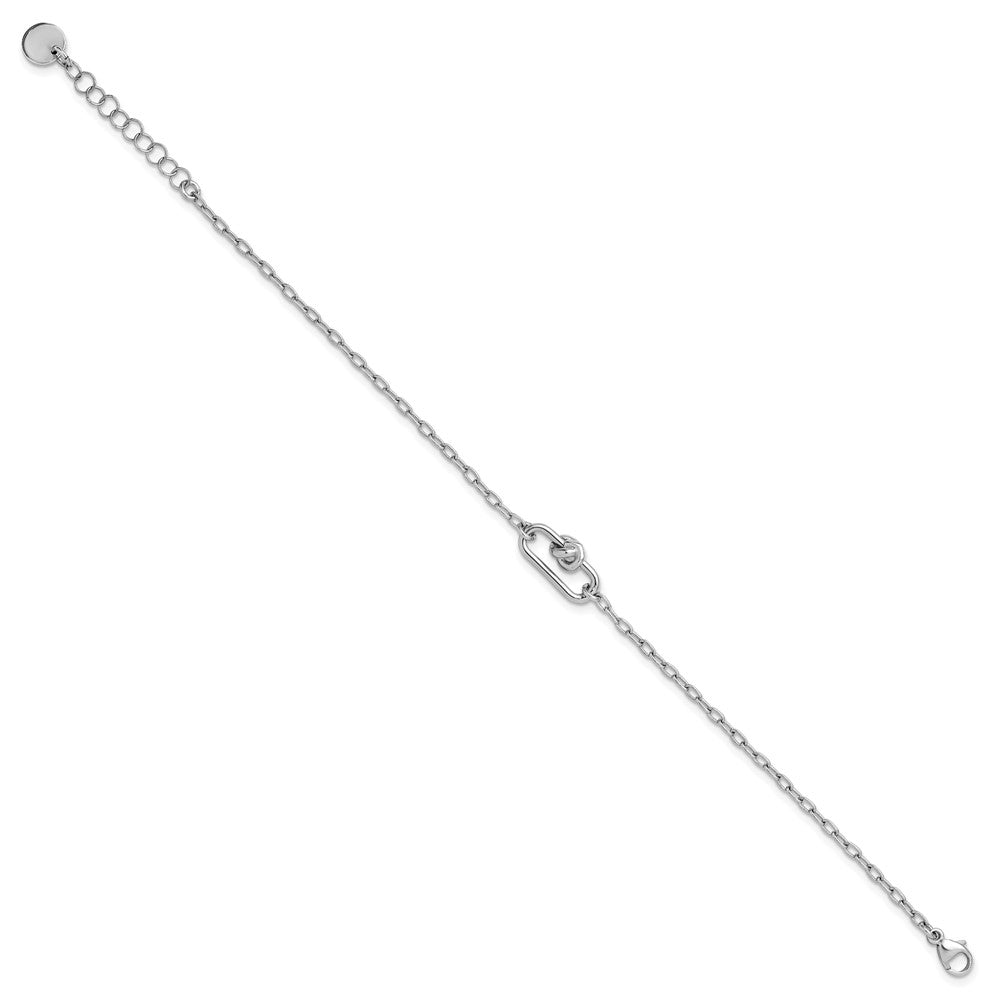 SS Rhodium-plated Dangle Love Knot with 1in ext. Link Bracelet