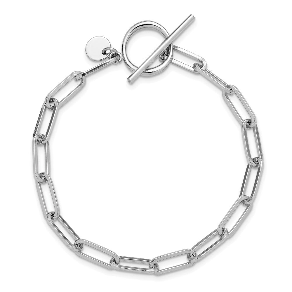 Sterling Silver Rhodium-plated Polished Paperclip Toggle Bracelet