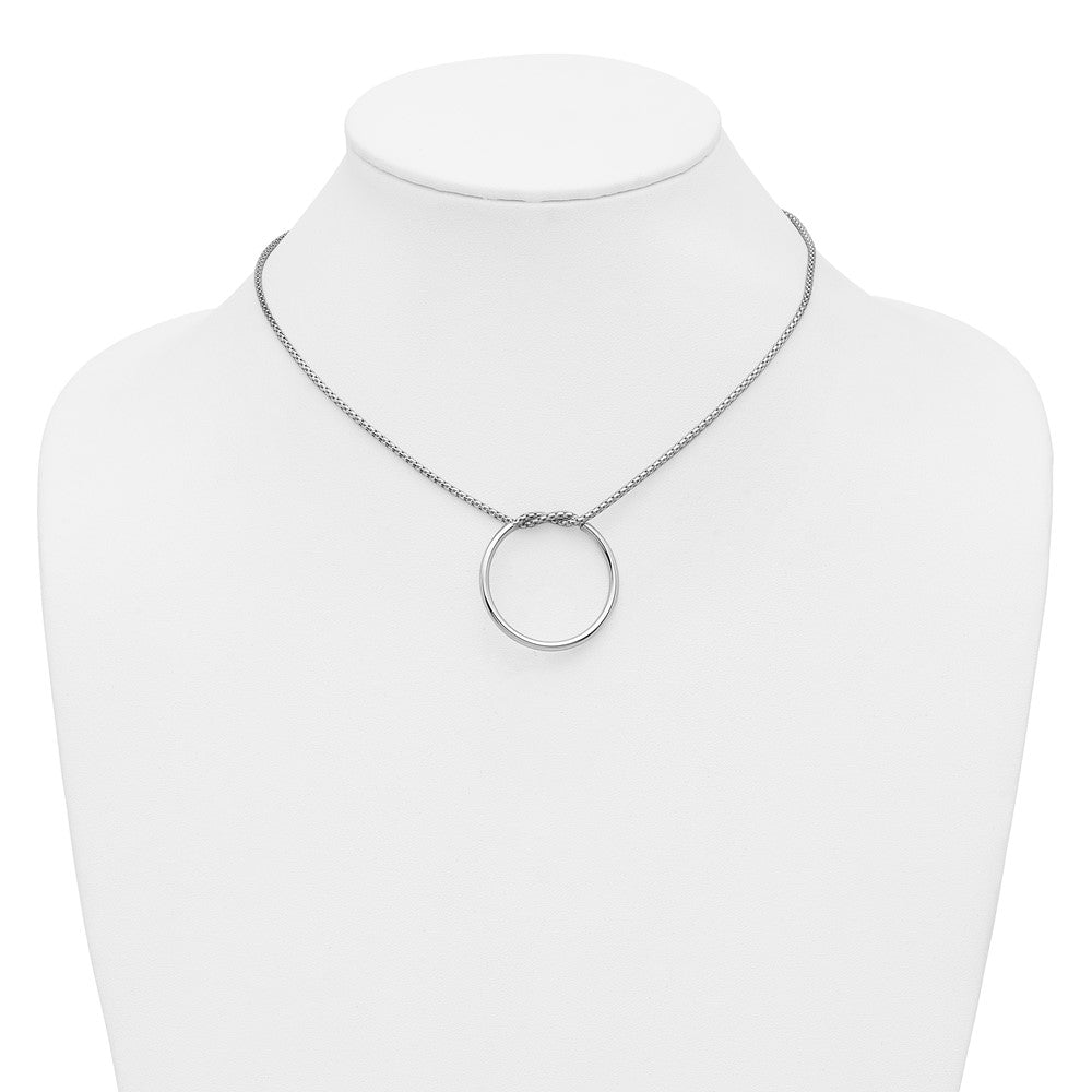 Sterling Silver RH-pl Polished/Textured Circle Pendant with 2in ext.