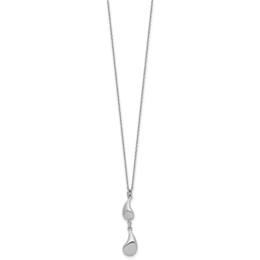 Sterling Silver Rhodium-plated Polished Teardrop pendant with 2in ext. Ne