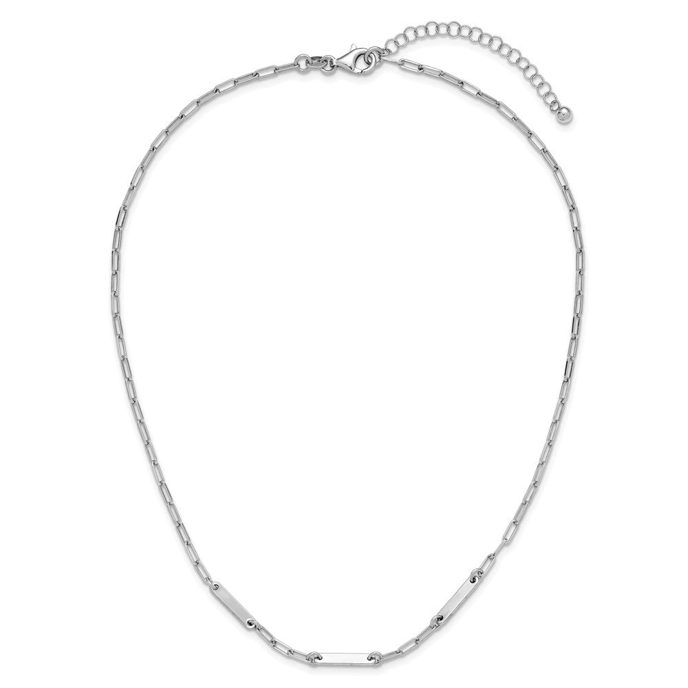 Sterling Silver Rhodium-plated Polished Paperclip Bar with 2in ext. Neckl