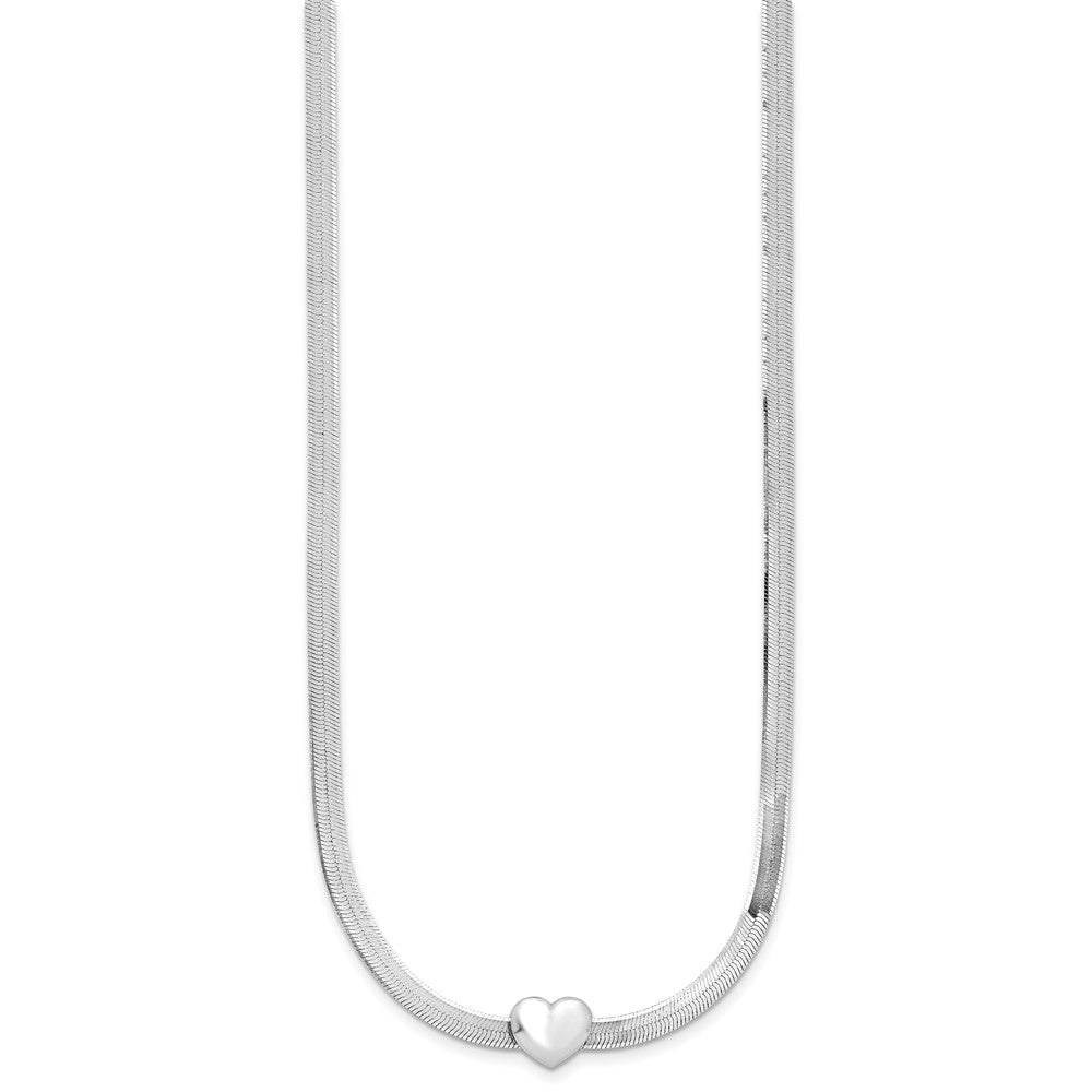Sterling Silver Rhodium-plated Polished Heart Herringbone with 2in ext. N