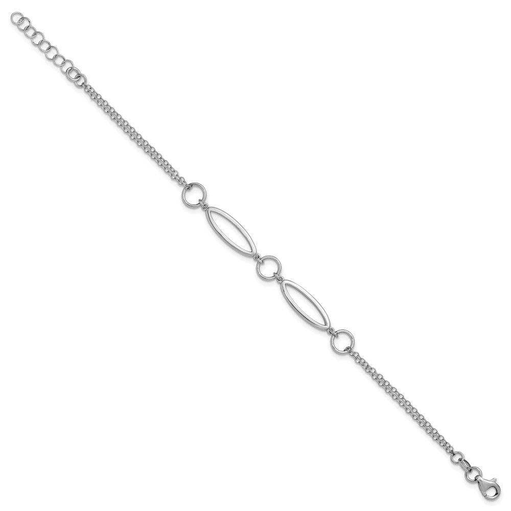 Sterling Silver Rhodium-plated Geometric 2-strand with 1in ext. Bracelet