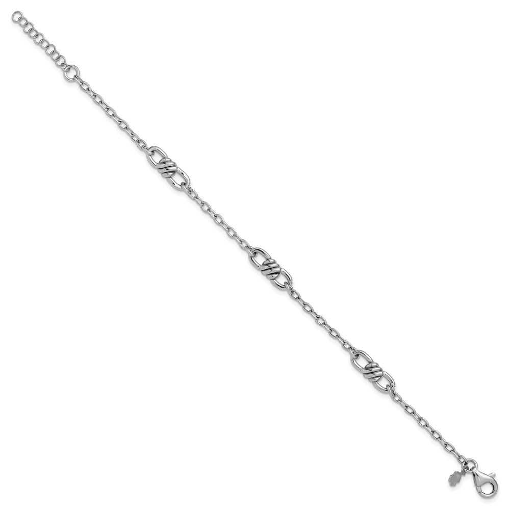 Sterling Silver Rhodium-plated Polished Fancy Link with 1in ext. Bracelet