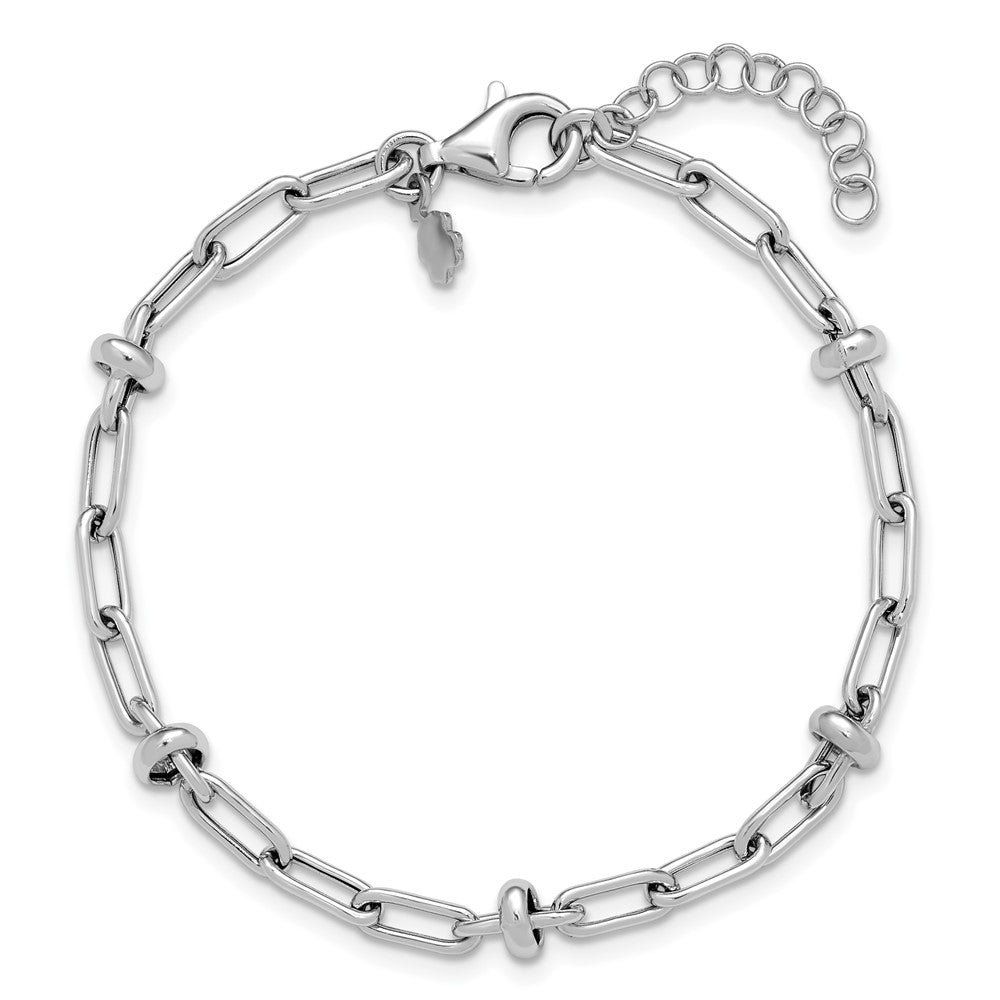 Sterling Silver Rhodium-plated Polished Fancy Link with 1in ext. Bracelet
