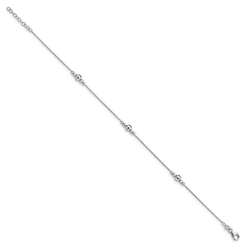 Sterling Silver Rhodium-plated Polished with 1in ext. Anklet