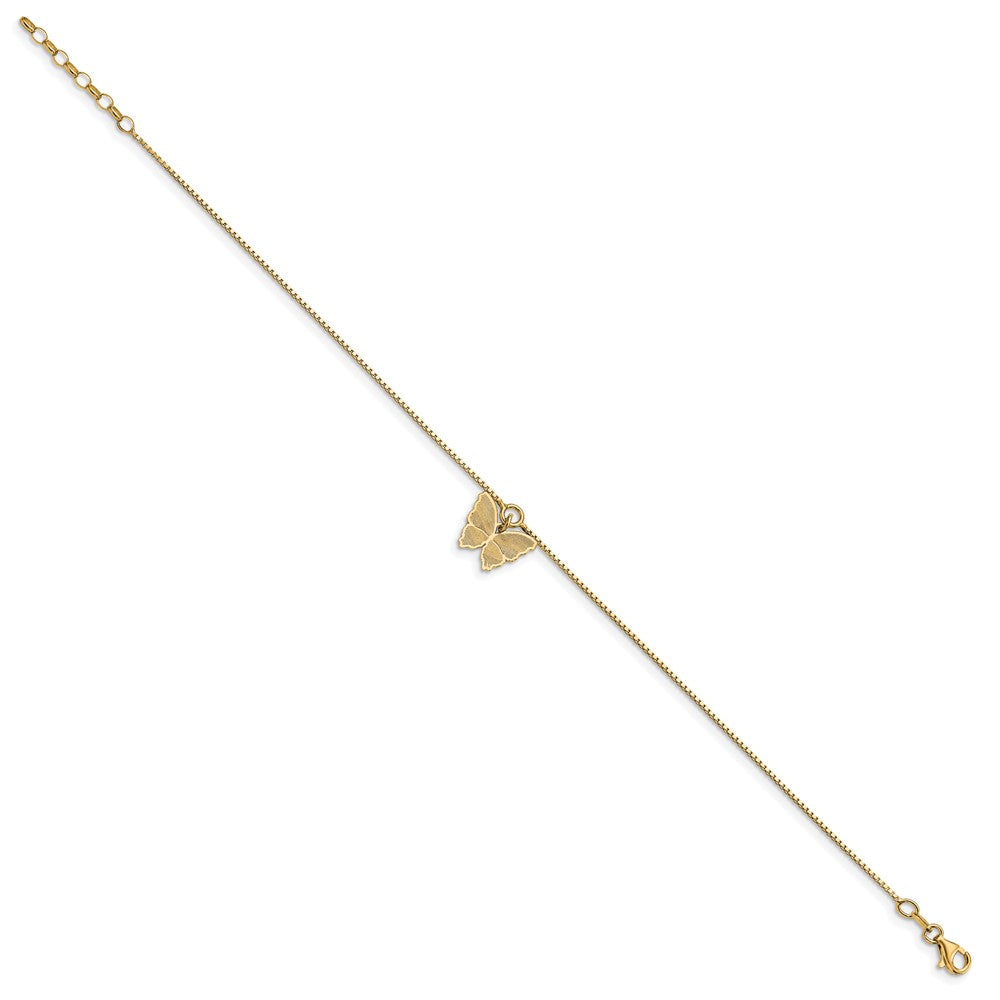 SS Gold-plt Polished & Textured Butterfly 9in Plus 1in ext. Anklet
