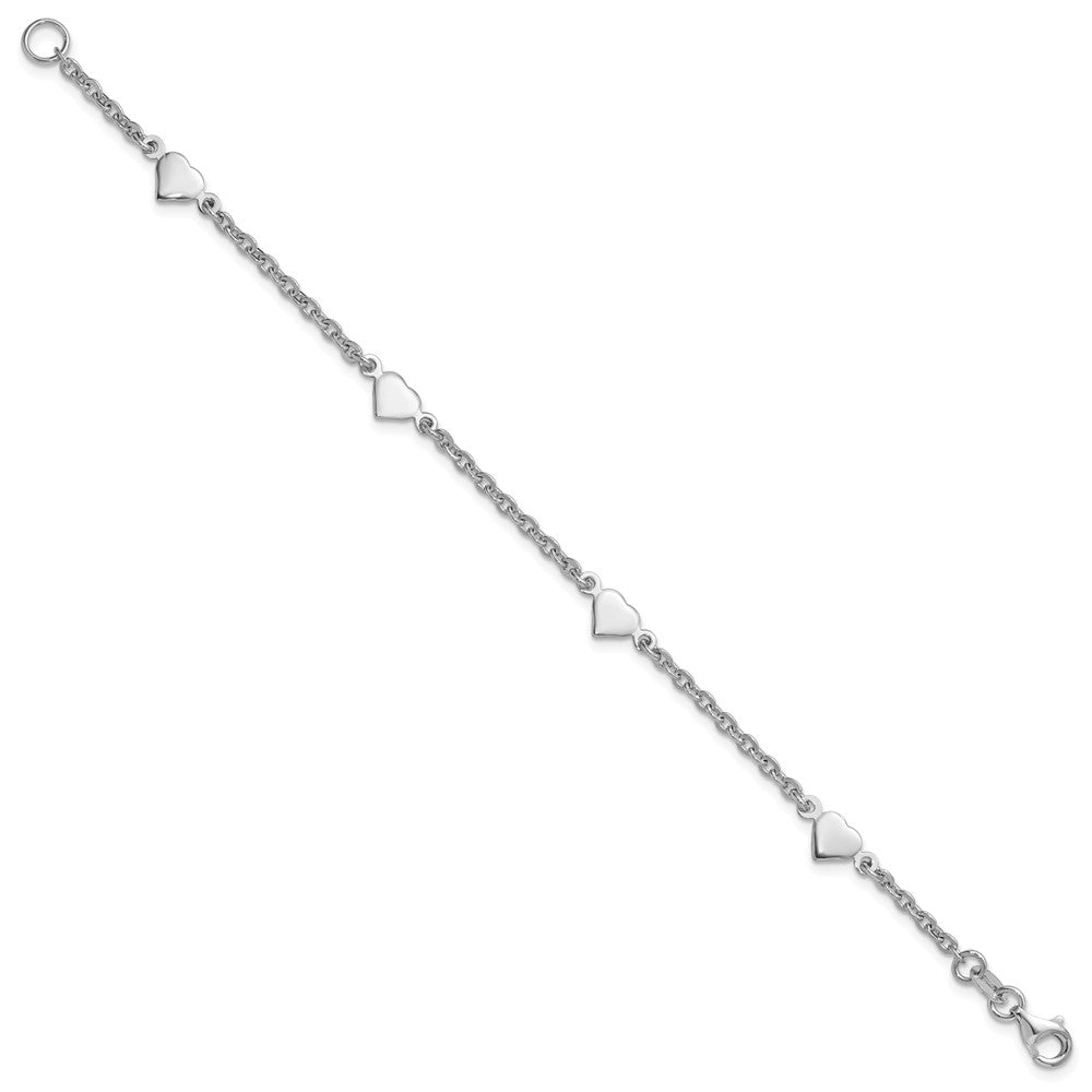 Sterling Silver Rhodium-plated Polished Heart Bracelet