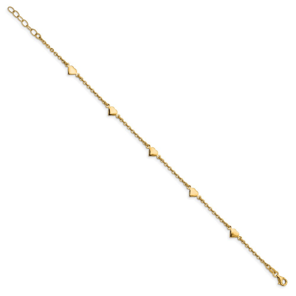 Sterling Silver Gold-plated Polished Heart 9in with 0.5in ext Anklet