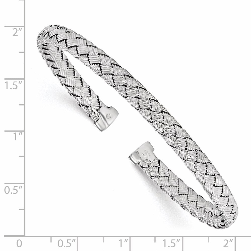 Sterling Silver Rhodium-plated Polished Woven Cuff Bangle