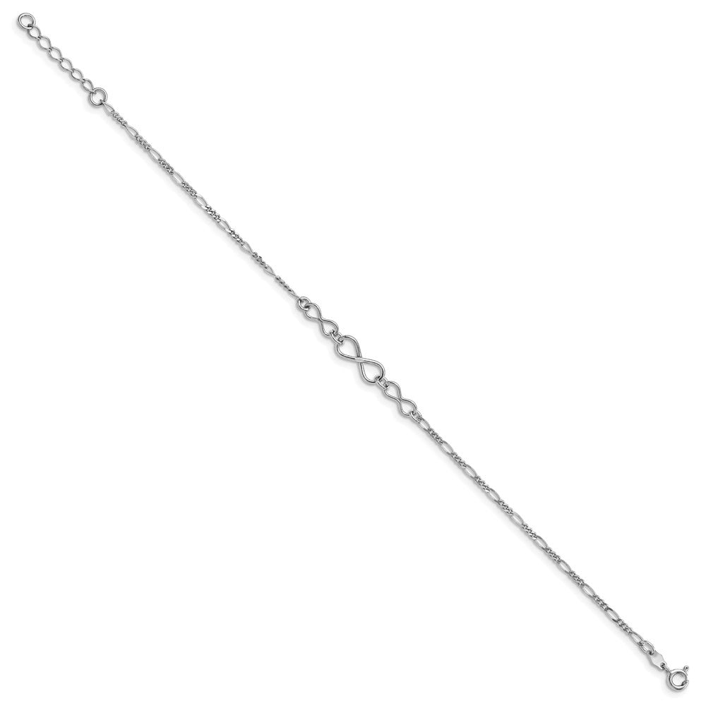 Sterling Silver Rhodium-plated Infinity with 1in ext. Anklet