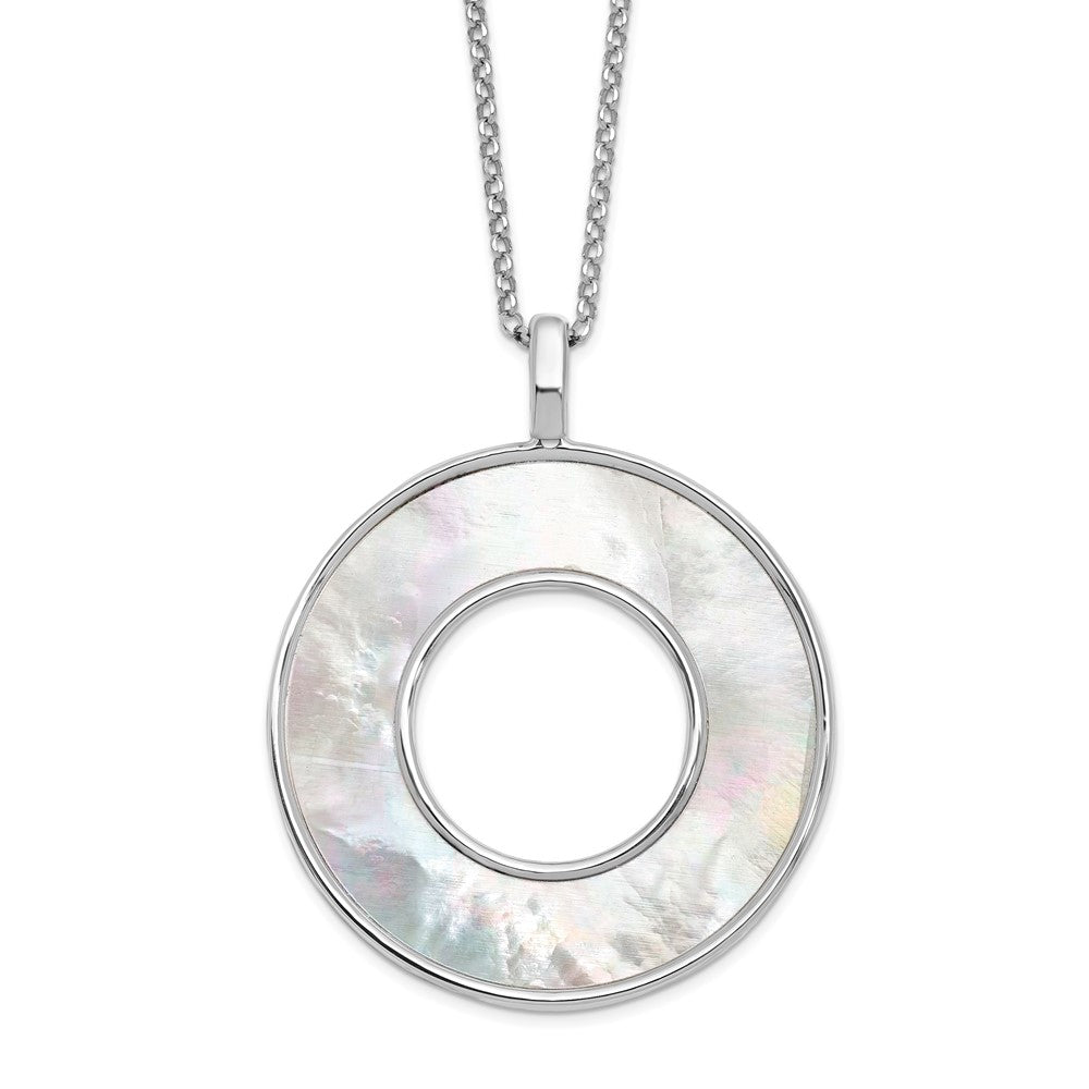 Sterling Silver Rhodium-plated MOP Circle Pendant Necklace