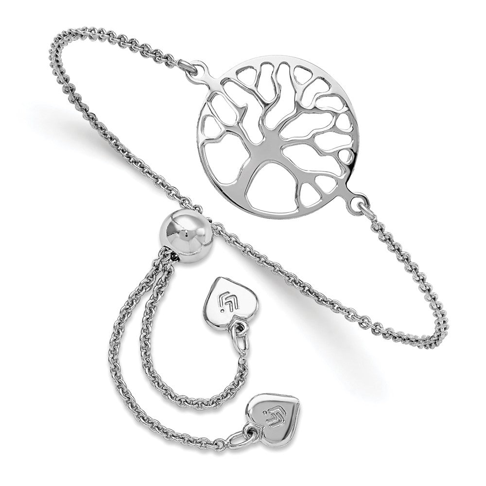 Sterling Silver Rhodium-plated Tree of Life Adjustable Bracelet