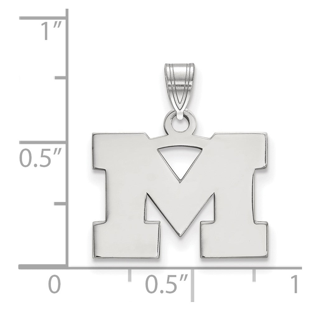 Sterling Silver Rhodium-plated University of Michigan Small Pendant
