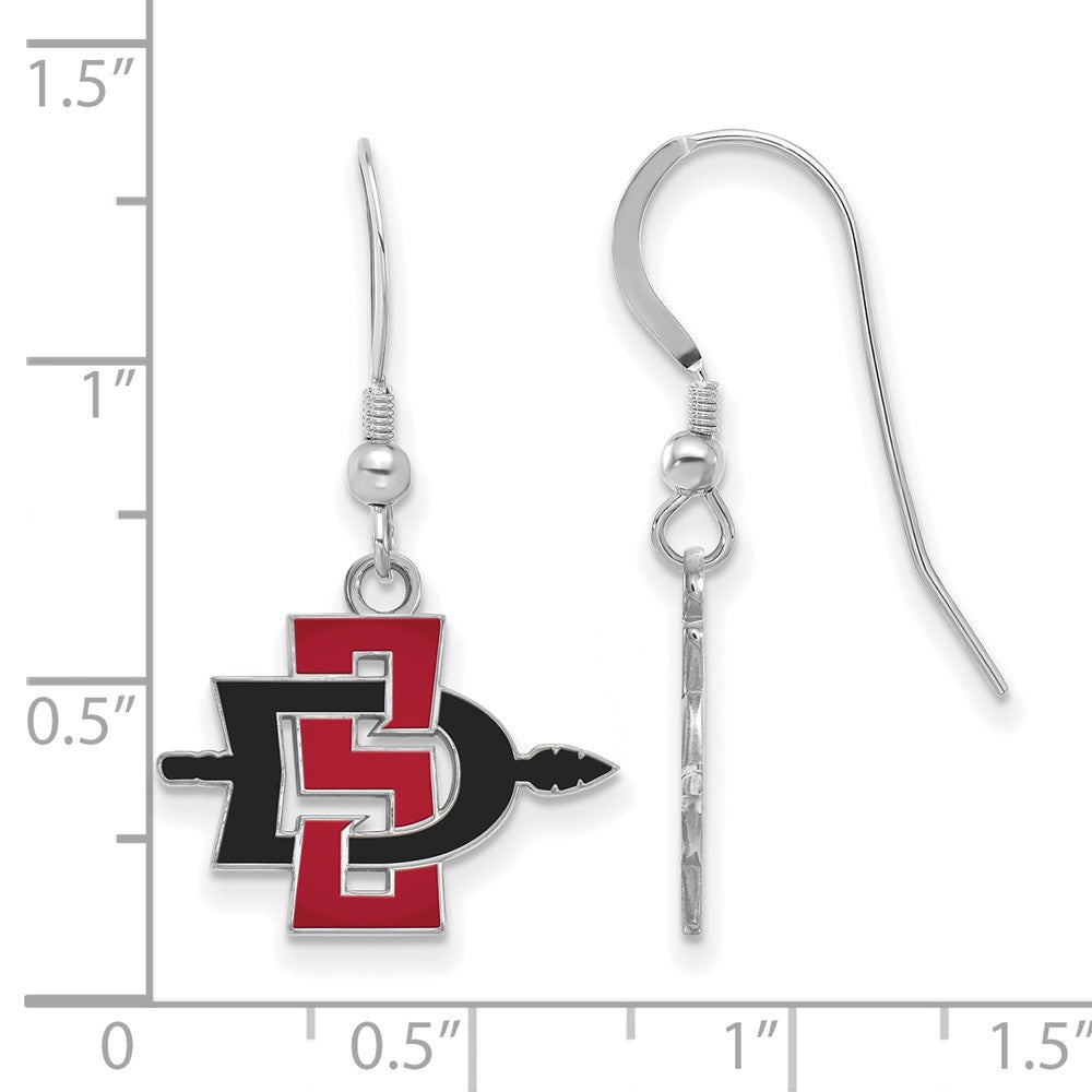 Sterling Silver Rhodium-plated San Diego State U. Enamel Dangle Earrings