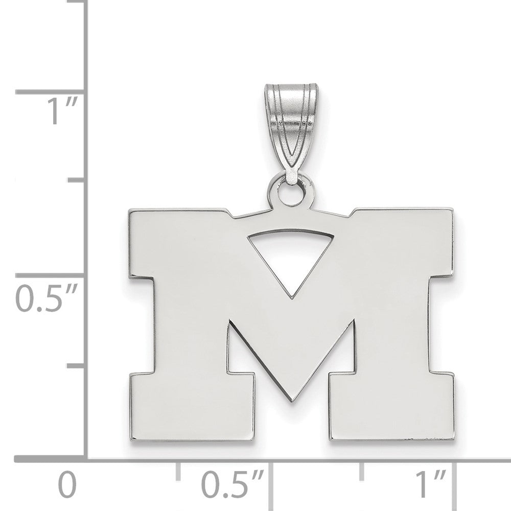 Sterling Silver Rhodium-plated University of Michigan Medium Pendant