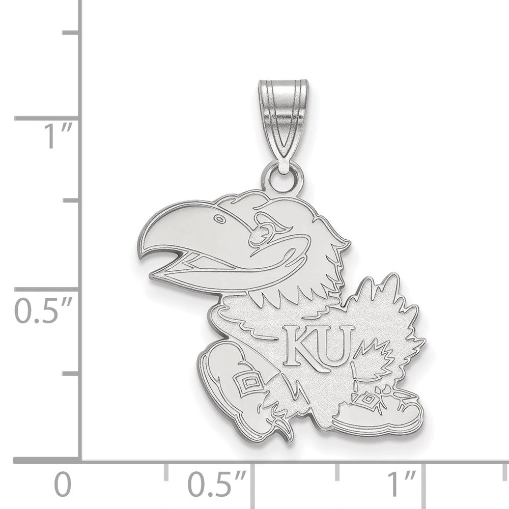 Sterling Silver Rhodium-plated University of Kansas Large Pendant