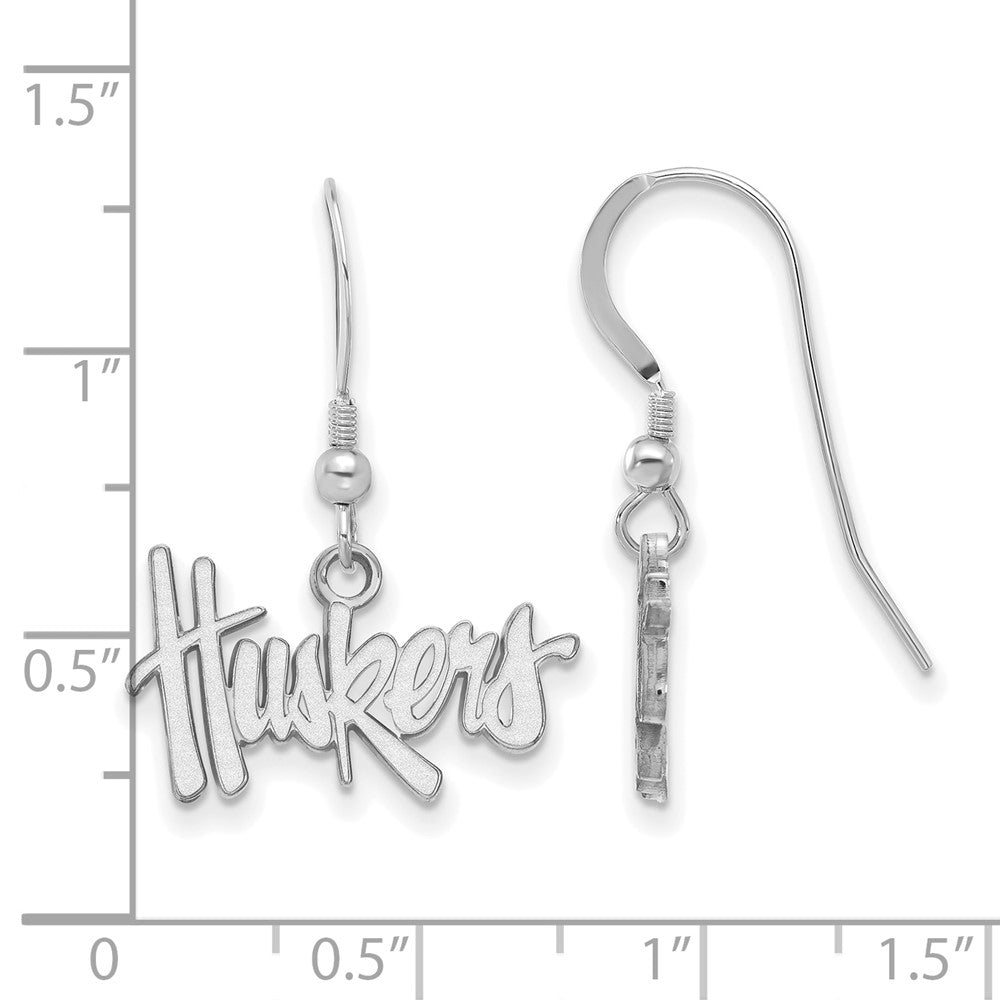 Sterling Silver Rhodium-plated Univ. of Nebraska Small Dangle Earrings
