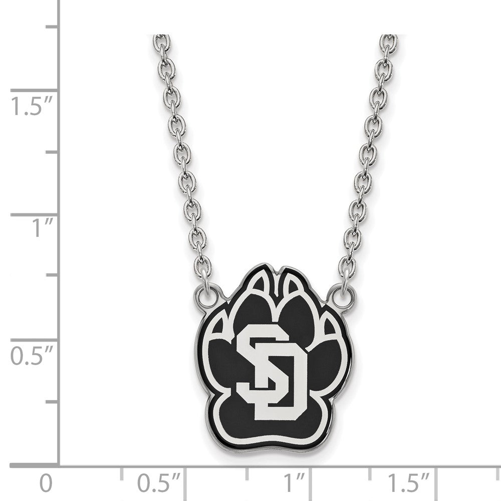 Sterling Silver Rhodium-plated U. of South Dakota Large Enamel Necklace