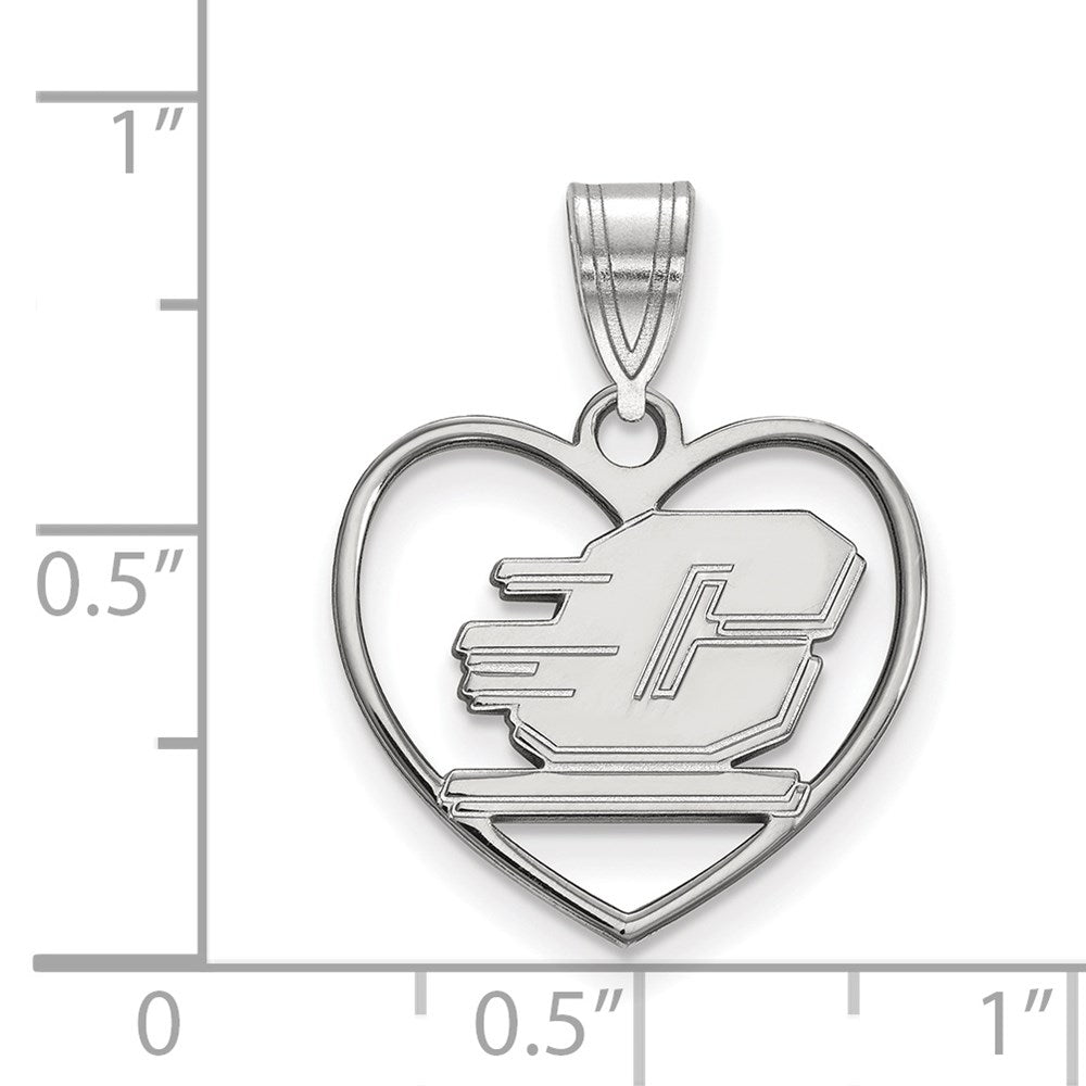Sterling Silver Rhodium-plated Central Michigan U. Heart Pendant