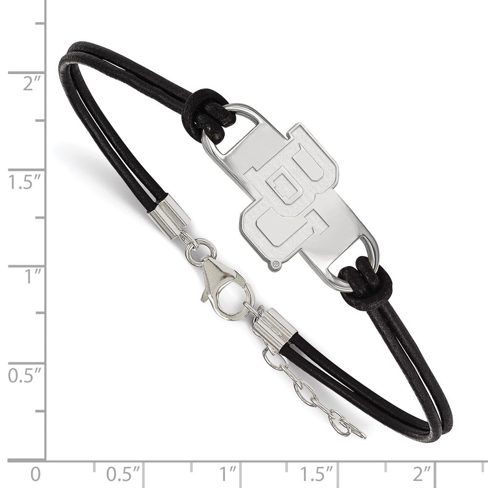 Sterling Silver Rhodium-plated Baylor University Leather Bracelet