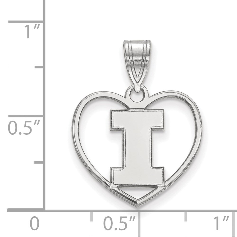 Sterling Silver Rhodium-plated University of Illinois Heart Pendant