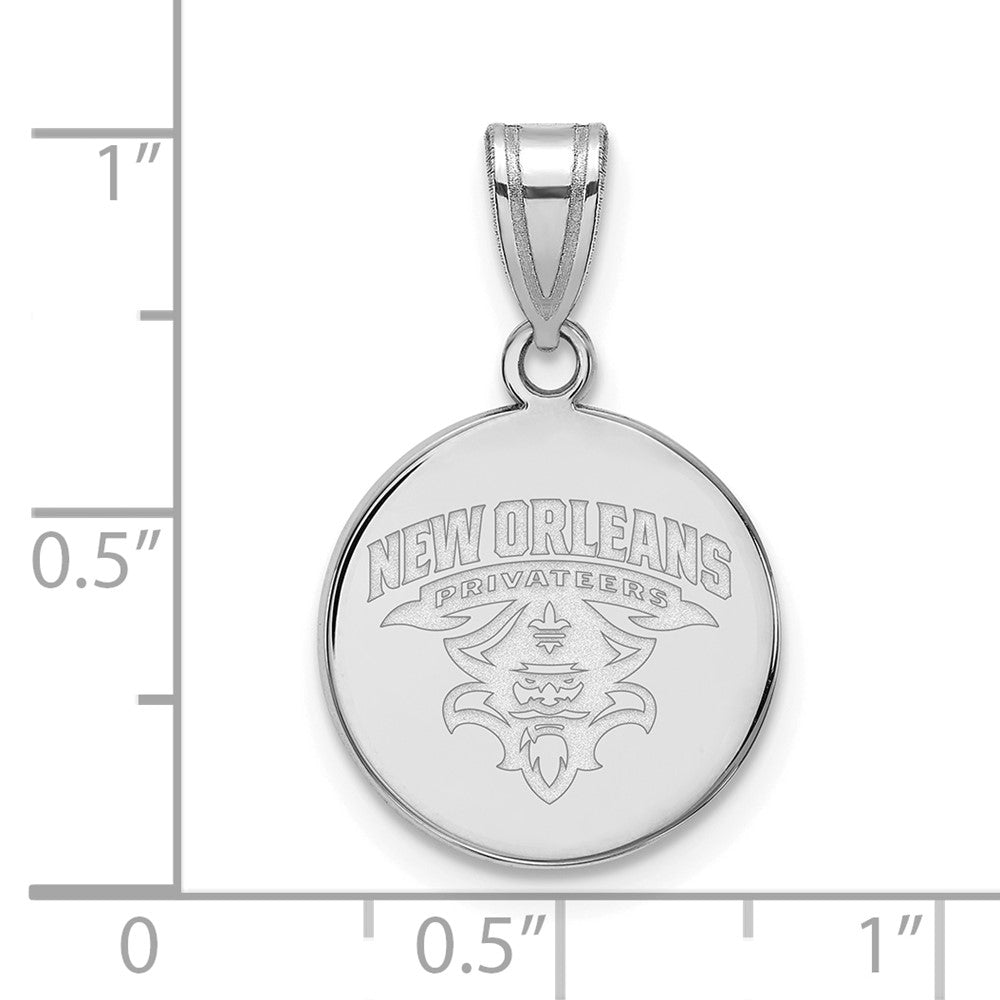 Sterling Silver Rhodium-plated U. of New Orleans Medium Disc Pendant