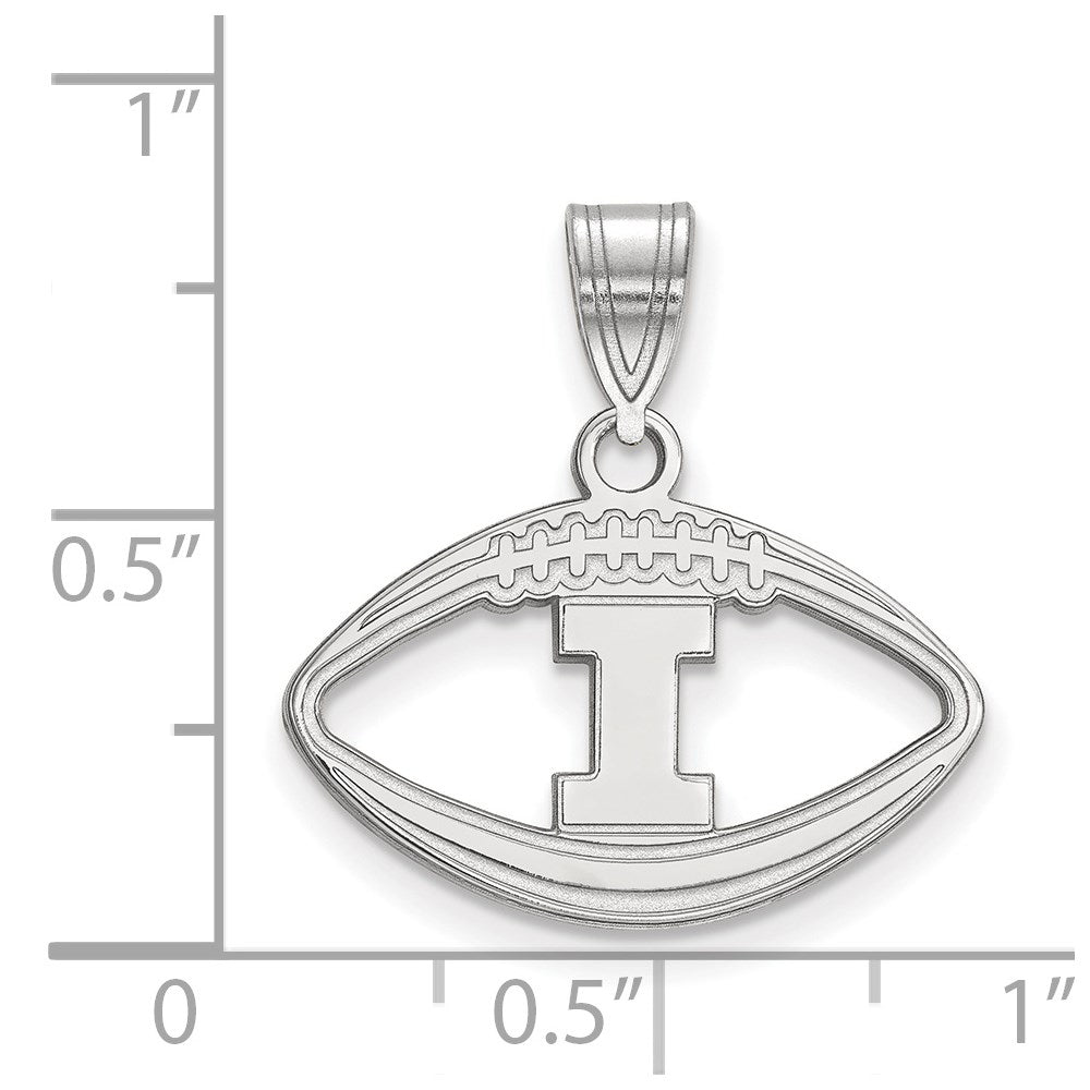 Sterling Silver Rhodium-plated University of Illinois Football Pendant