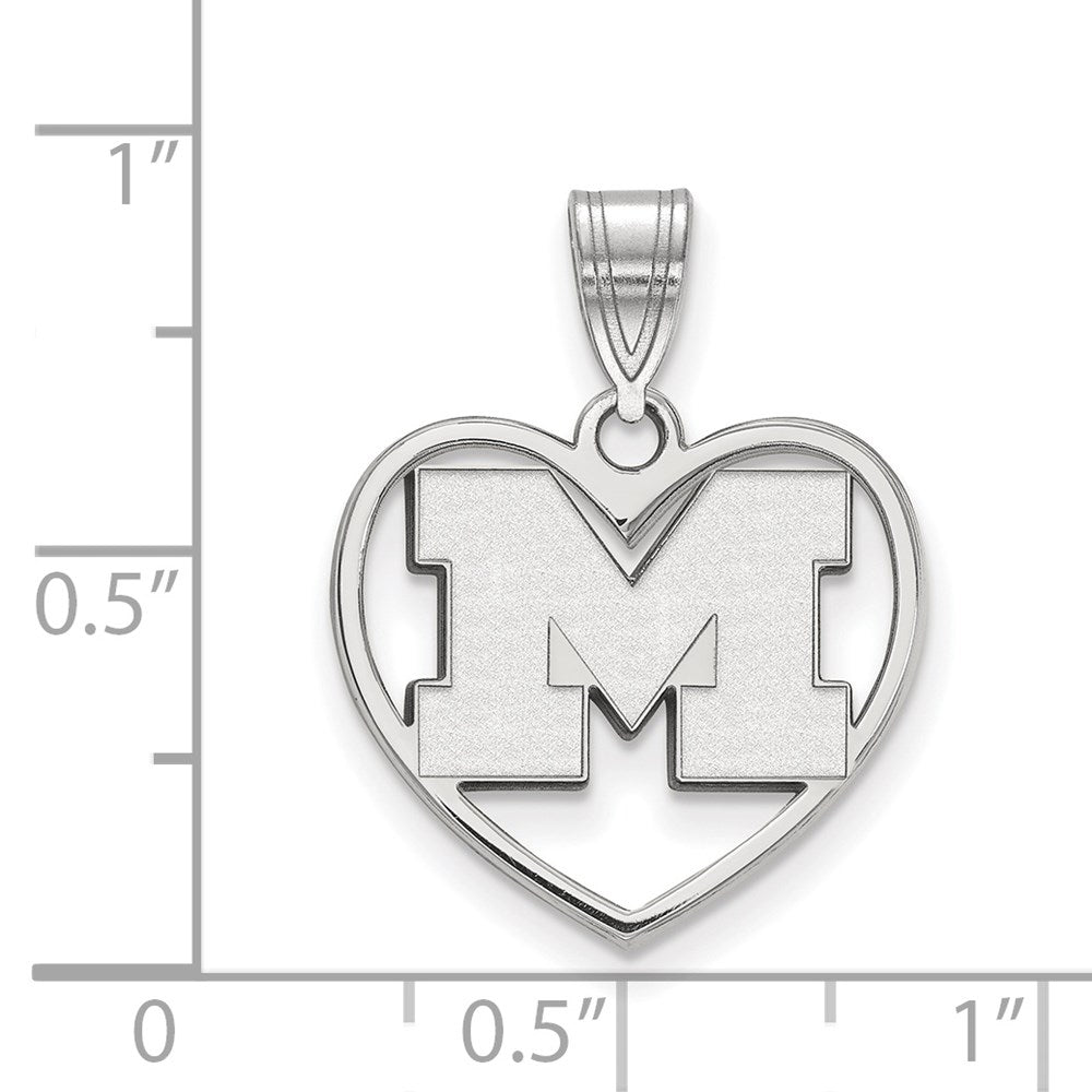 Sterling Silver Rhodium-plated University of Michigan Heart Pendant