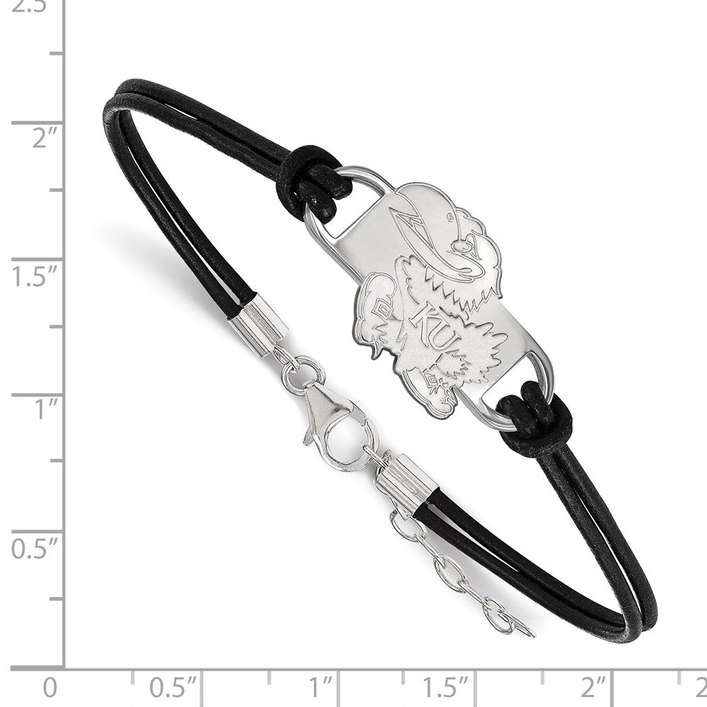 Sterling Silver Rhodium-plated University of Kansas Leather Bracelet