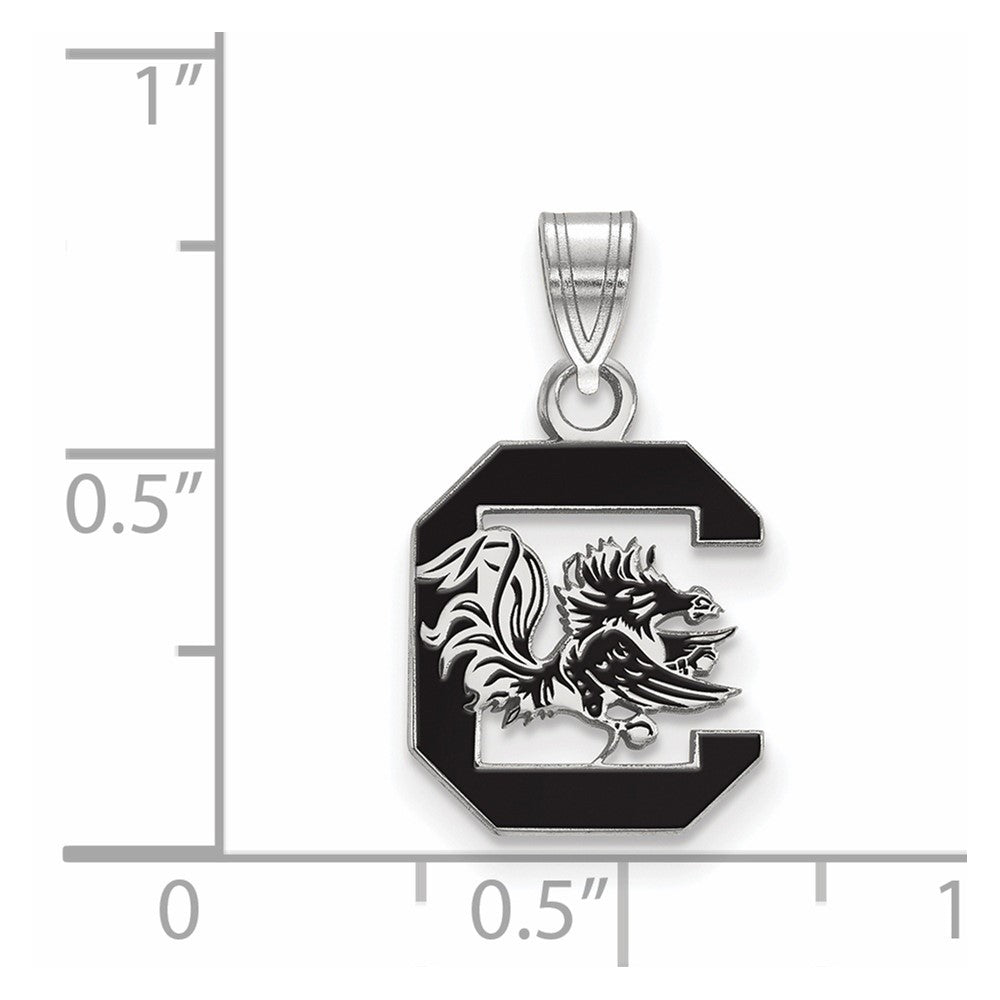 Sterling Silver Rhodium-plated U. of S. Carolina Medium Enamel Pendant