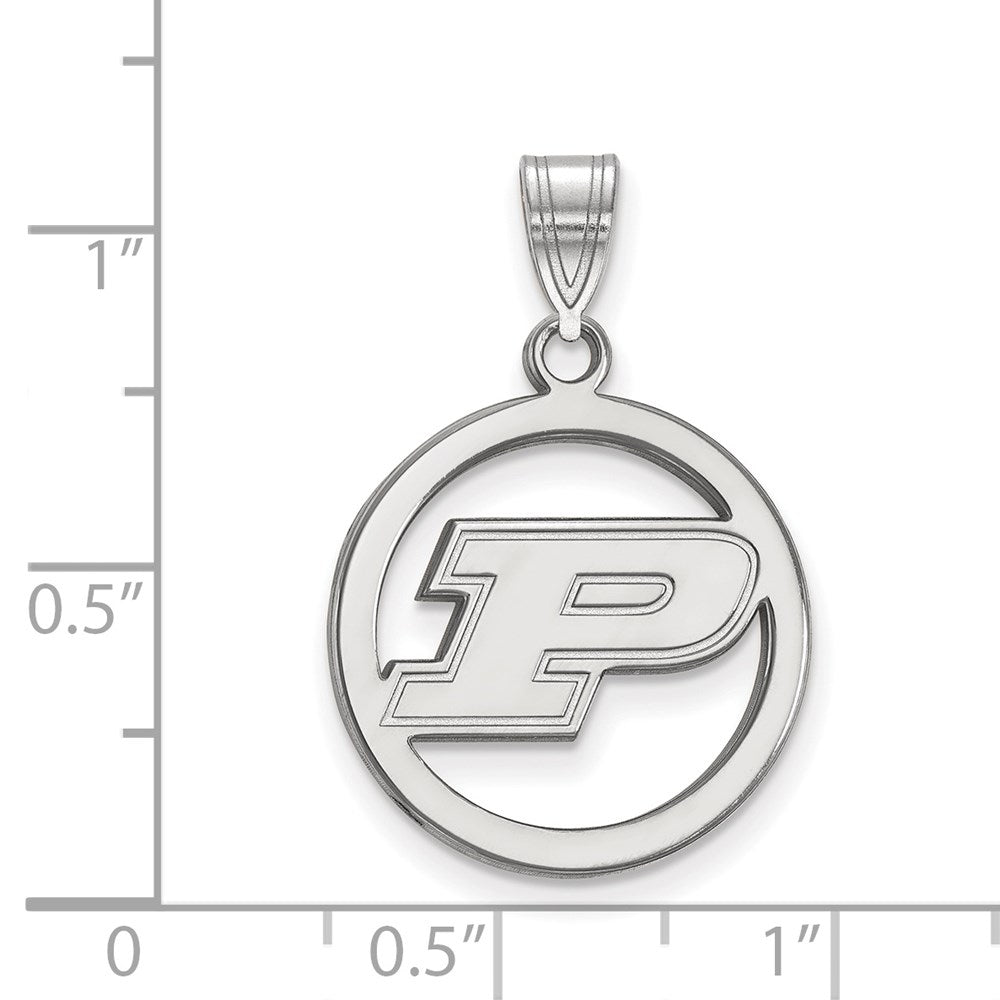 Sterling Silver Rhodium-plated Purdue Univ. Medium Circle Pendant