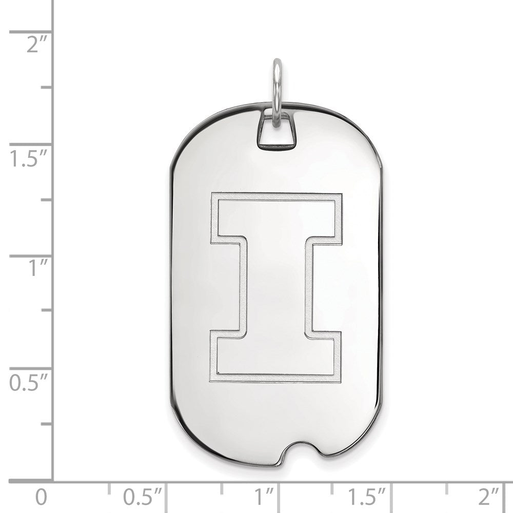 Sterling Silver Rhodium-plated University of Illinois Large Dog Tag