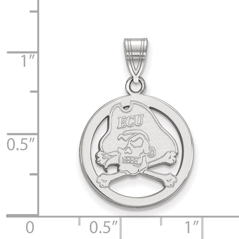 Sterling Silver Rhodium-plated East Carolina U. Small Circle Pendant