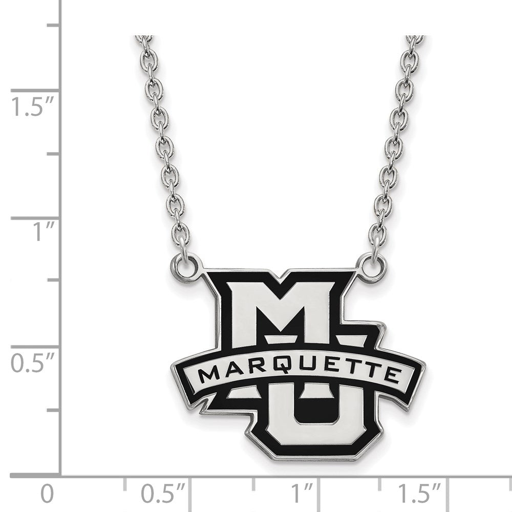 Sterling Silver Rhodium-plated Marquette U. Large Enamel Necklace