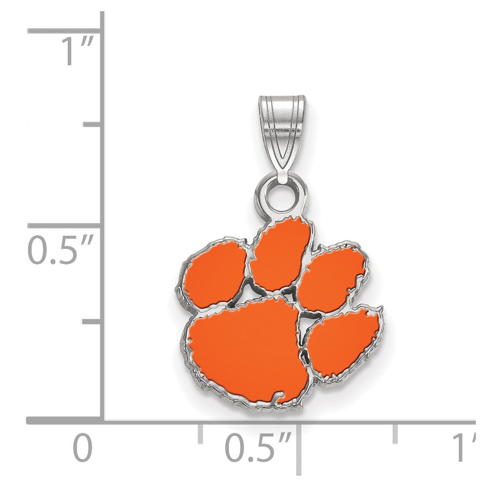 Sterling Silver Rhodium-plated Clemson Univ. Small Enamel Pendant