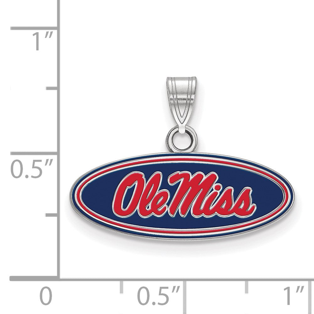 Sterling Silver Rhodium-plated U. of Mississippi Small Enamel Pendant