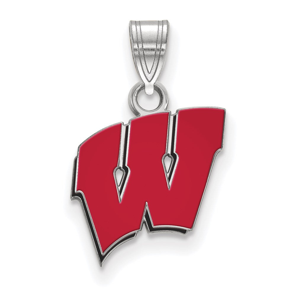 Sterling Silver Rhodium-plated U. of Wisconsin Small Enamel Pendant