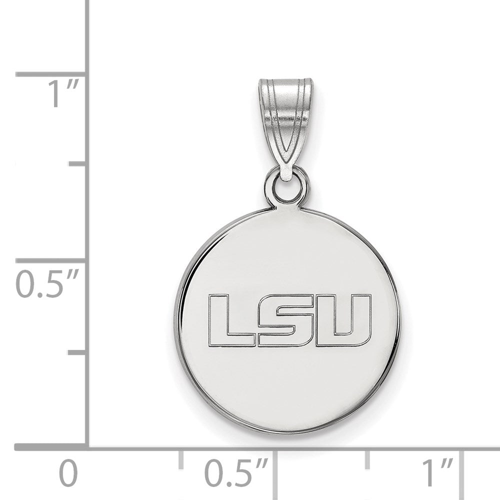 Sterling Silver Rhodium-plated Louisiana State U. Medium Disc Pendant