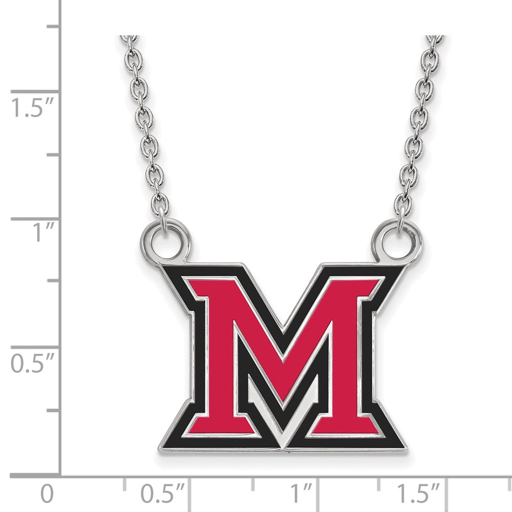 Sterling Silver Rhodium-plated Miami U. Large Enamel Pendant Necklace