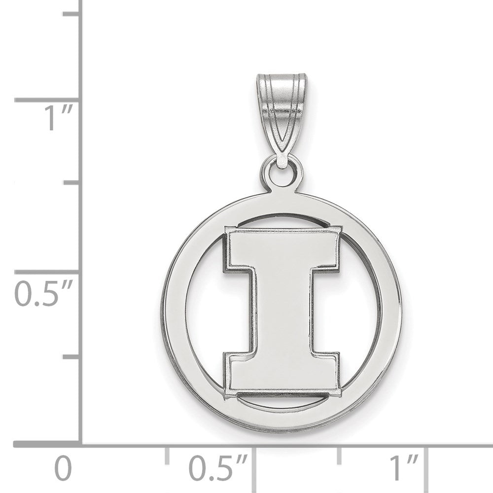 Sterling Silver Rhodium-plated University of Illinois Medium Circle Pendant
