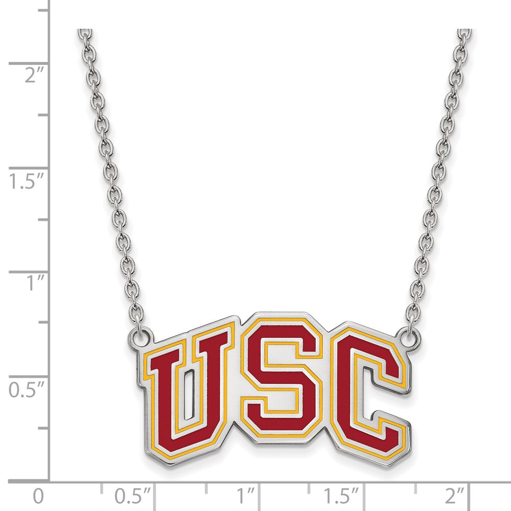 Sterling Silver Rhodium-plated U. of Southern California Large Enamel Necklace