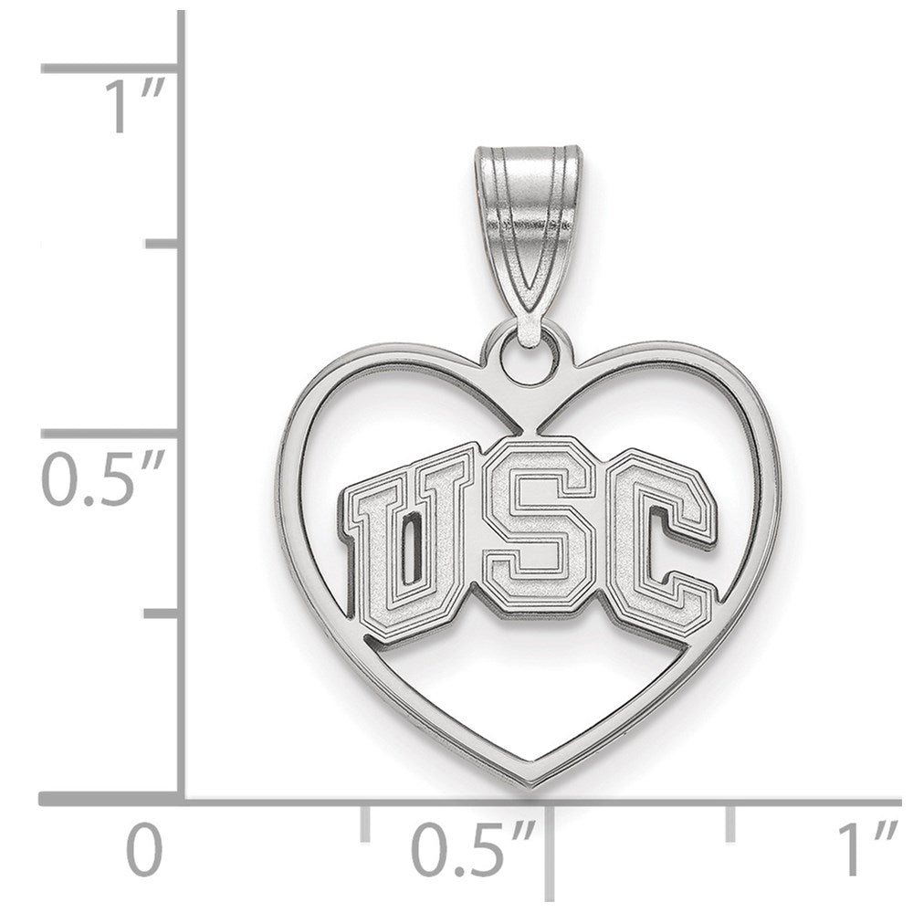 Sterling Silver Rhodium-plated U. of Southern California Heart Pendant
