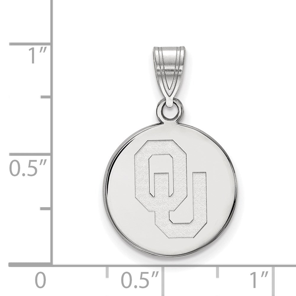 Sterling Silver Rhodium-plated U. of Oklahoma Medium Disc Pendant