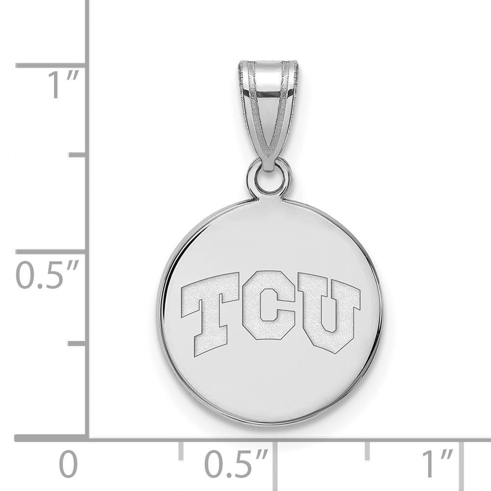 Sterling Silver Rhodium-plated Texas Christian U. Medium Disc Pendant