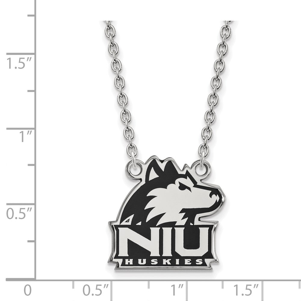 Sterling Silver Rhodium-plated Northern Illinois U. Large Enamel Necklace