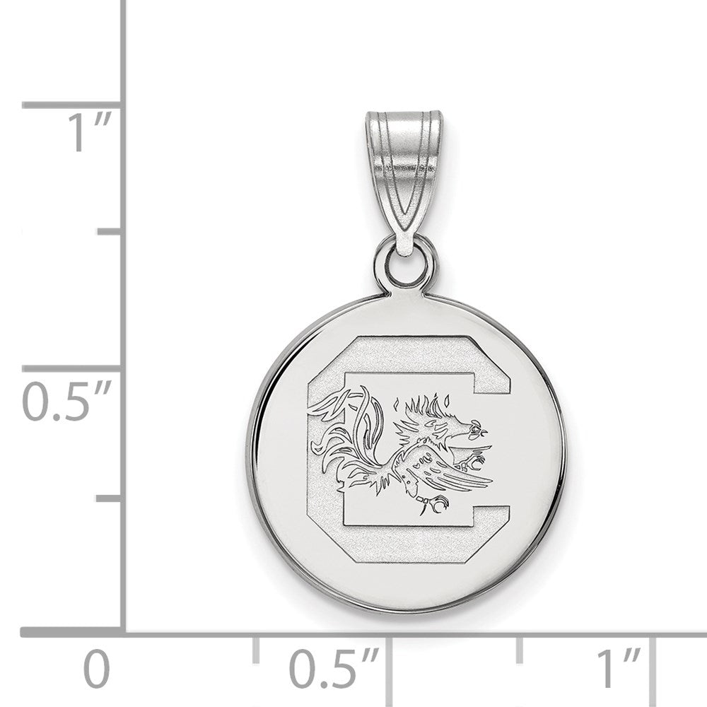 Sterling Silver Rhodium-plated U. of South Carolina Medium Disc Pendant