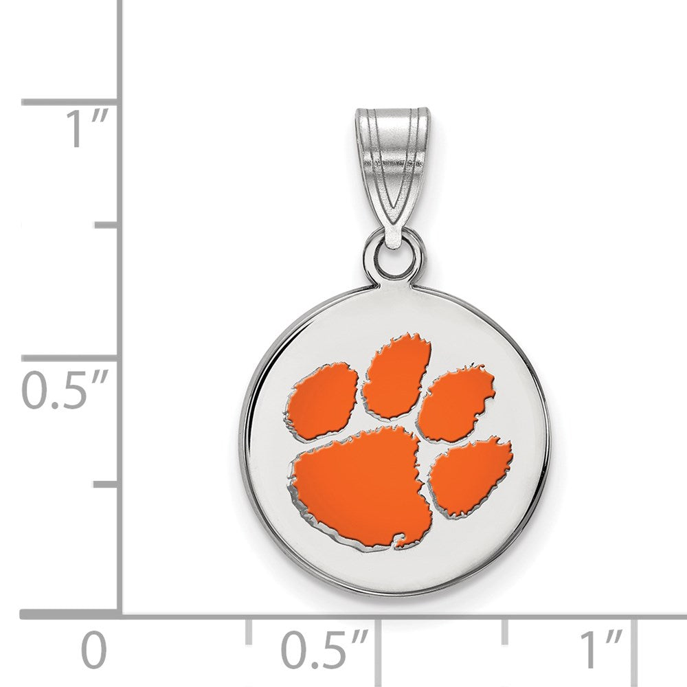 Sterling Silver Rhodium-plated Clemson U. Medium Enamel Disc Pendant