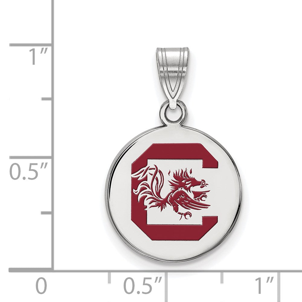 Sterling Silver Rhodium-plated U. of South Carolina Enamel Pendant