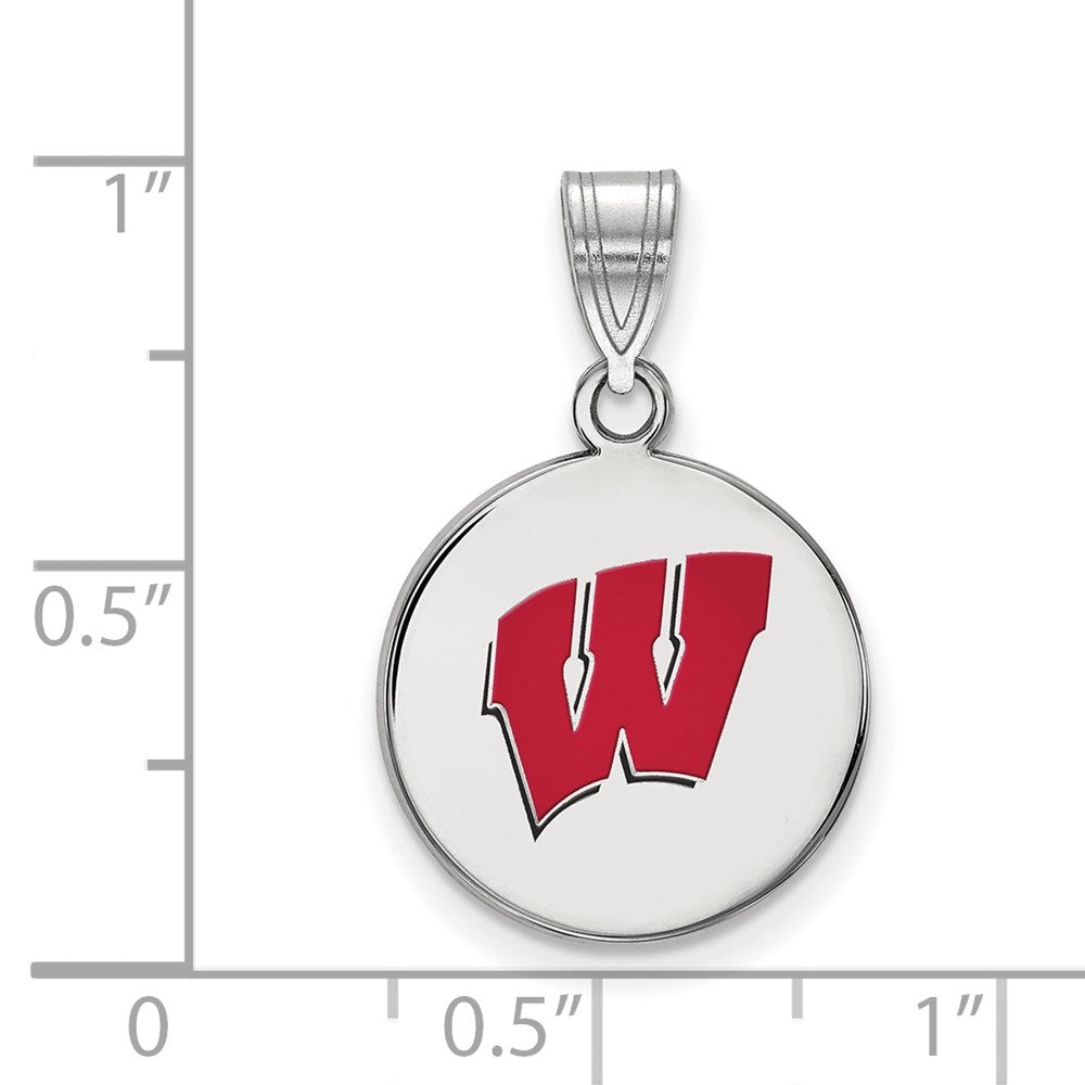 Sterling Silver Rhodium-plated U. of Wisconsin Medium Enamel Pendant